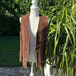 VINTAGE BROWN SUEDE FRINGE VEST 48 HANDMADE